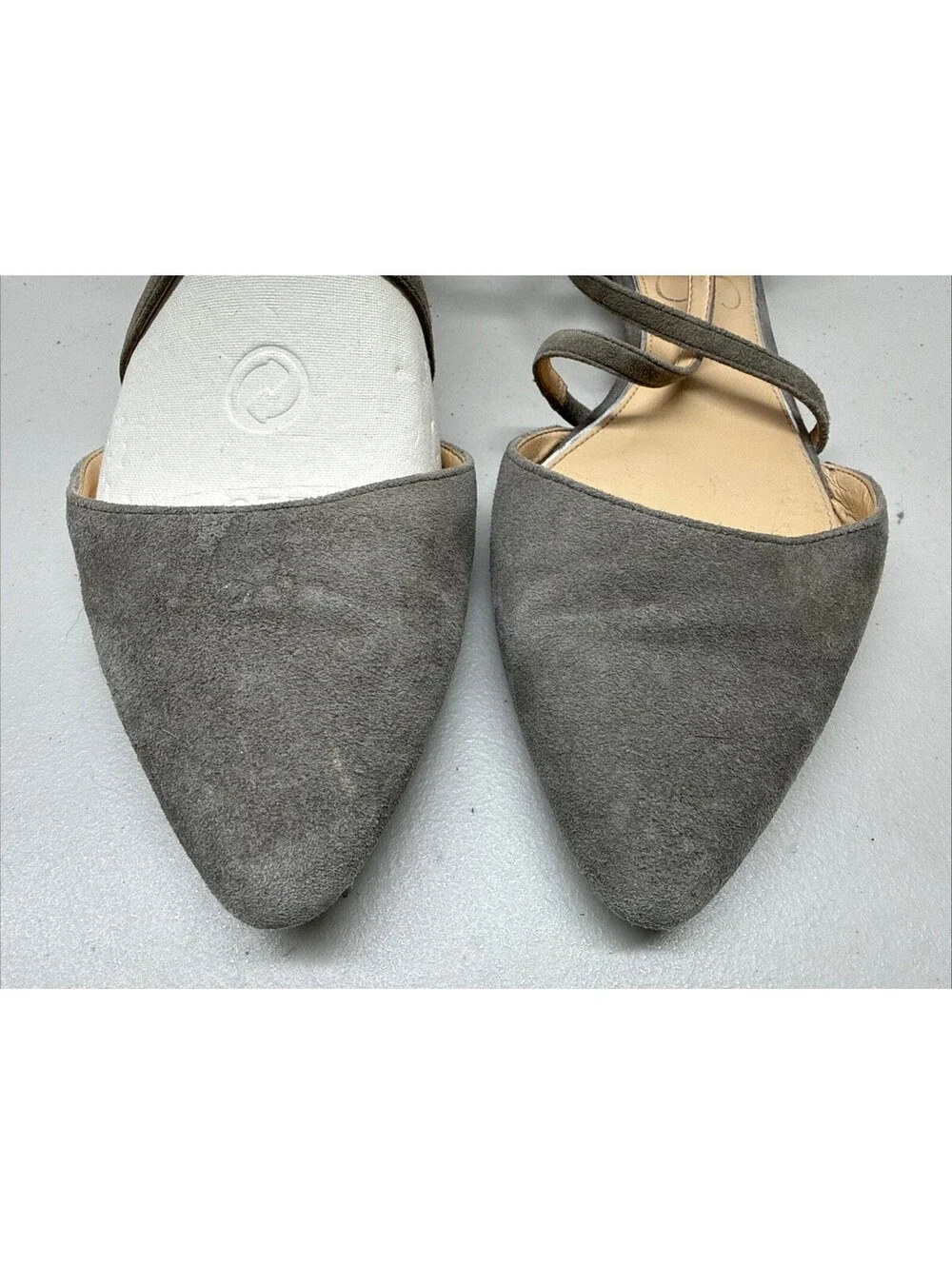 Jessica Simpson Zenka Grey Suede Womens 8B Pointed Toe Zip Back Strappy Ankles
